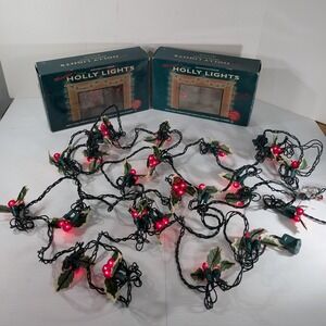2x Restoration Hardware Marjorie's Vintage Holly Lights Red Berry Christmas 12ct